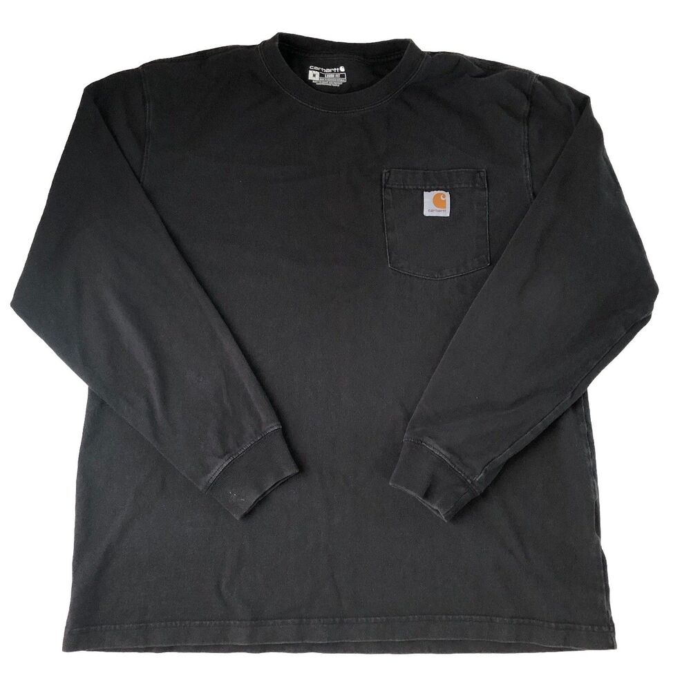 Carhartt K126 Mens Medium Black Long Sleeve Heavyweight Pocket T-Shirt Loose Fit
